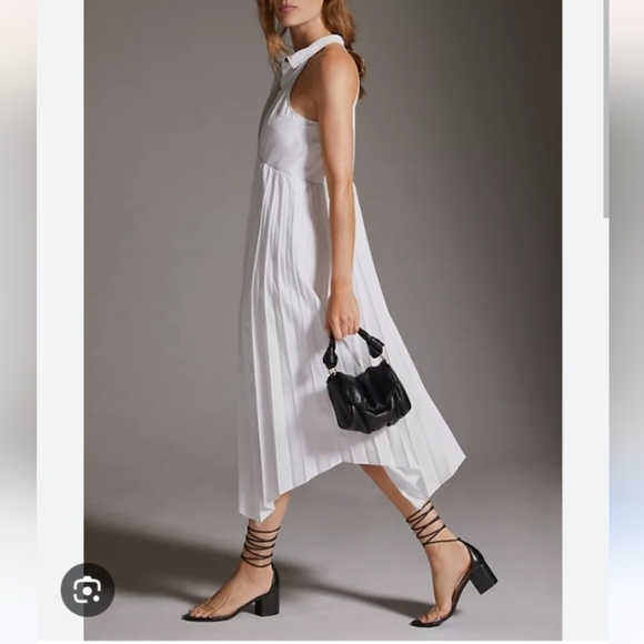 Anthropologie Maeve Pleated Midi Shirt Dress in White